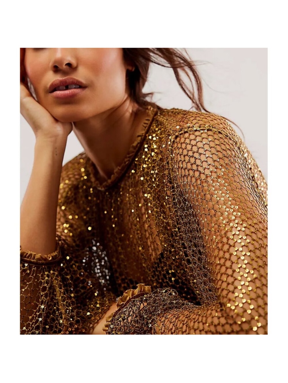 Free People Gold Sheer Blouse